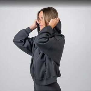 Bucked Up Women's Black Cropped Full Zip Hoodie Deer‎ Skull Logo - Size S